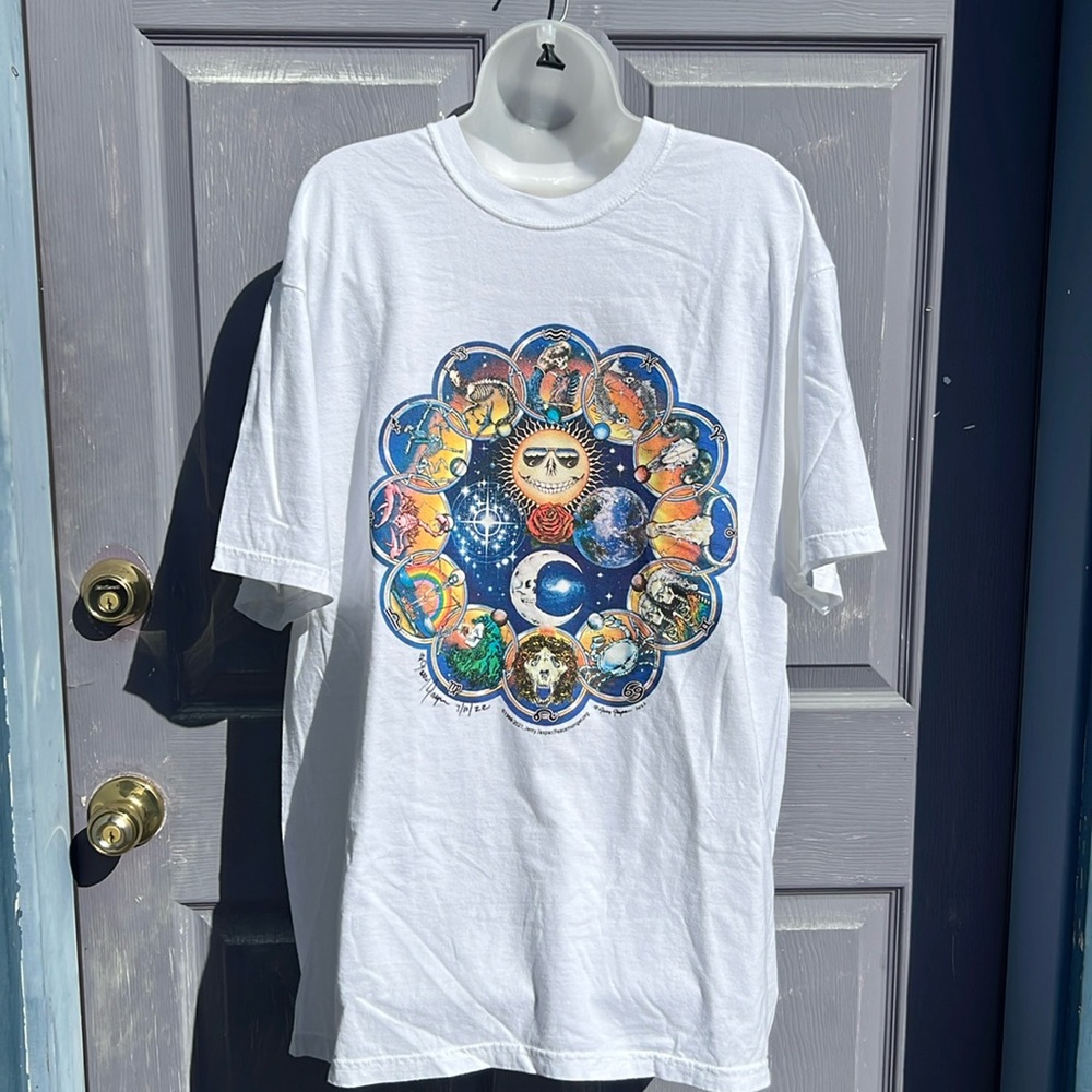 Grateful Dead Zodiac Wheel Jerry Jaspar 22 Summer Tour Tee Autographed by Artist